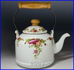 Royal Albert Old Country Roses Decorative Metal & Wood Teakettle Pot Very Rare