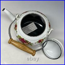 Royal Albert Old Country Roses Decorative Metal & Wood Teakettle Pot Very Rare