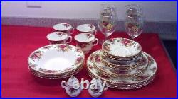 Royal Albert Old Country Roses Dinner Service for Four Including Wine Glasses
