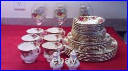 Royal Albert Old Country Roses Dinner Service for Six Including Wine Glasses