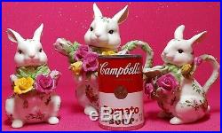 Royal Albert Old Country Roses Easter Bunny Rabbit Teapot & Sugar & Creamer Set