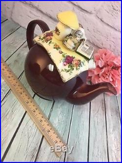 Royal Albert Old Country Roses Evening Reading Teapot Red Earthenware Rare Large