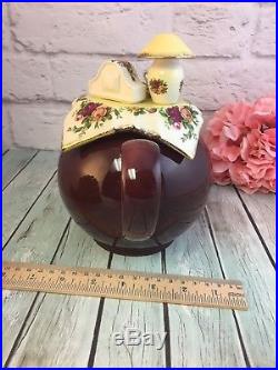 Royal Albert Old Country Roses Evening Reading Teapot Red Earthenware Rare Large