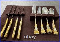 Royal Albert Old Country Roses Flatware 20 Pc Lot 18/10 Stainless Gold Accents