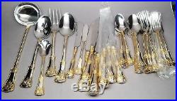 Royal Albert Old Country Roses Flatware 47 Pcs Service 8 + EXTRAS! Gold Accents