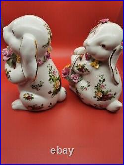 Royal Albert Old Country Roses Floppy Ear Bunny Set of Boy Bouquet & Girl Basket