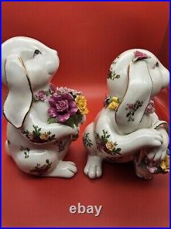 Royal Albert Old Country Roses Floppy Ear Bunny Set of Boy Bouquet & Girl Basket