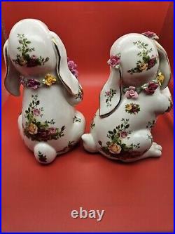 Royal Albert Old Country Roses Floppy Ear Bunny Set of Boy Bouquet & Girl Basket