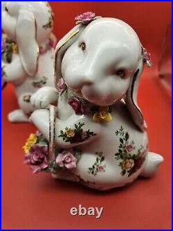 Royal Albert Old Country Roses Floppy Ear Bunny Set of Boy Bouquet & Girl Basket