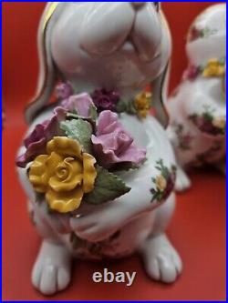 Royal Albert Old Country Roses Floppy Ear Bunny Set of Boy Bouquet & Girl Basket