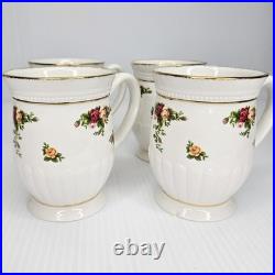 Royal Albert Old Country Roses Fluted Mugs Set of 4 Bone China England Gold RARE