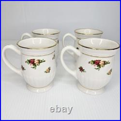 Royal Albert Old Country Roses Fluted Mugs Set of 4 Bone China England Gold RARE