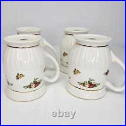 Royal Albert Old Country Roses Fluted Mugs Set of 4 Bone China England Gold RARE