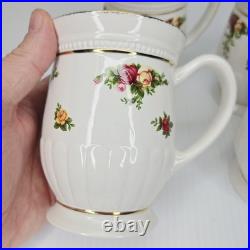 Royal Albert Old Country Roses Fluted Mugs Set of 4 Bone China England Gold RARE
