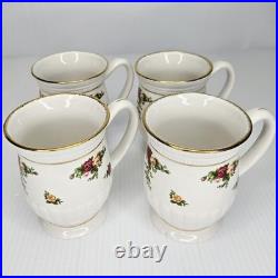 Royal Albert Old Country Roses Fluted Mugs Set of 4 Bone China England Gold RARE