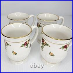 Royal Albert Old Country Roses Fluted Mugs Set of 4 Bone China England Gold RARE
