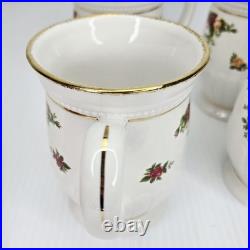 Royal Albert Old Country Roses Fluted Mugs Set of 4 Bone China England Gold RARE