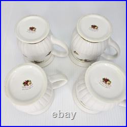 Royal Albert Old Country Roses Fluted Mugs Set of 4 Bone China England Gold RARE