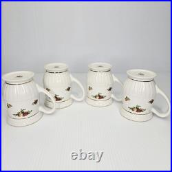 Royal Albert Old Country Roses Fluted Mugs Set of 4 Bone China England Gold RARE