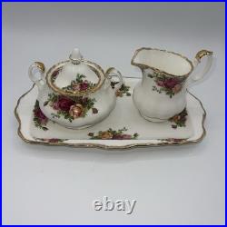 Royal Albert Old Country Roses Footed Creamer & Sugar Bowl Set with11 5/8 Tray