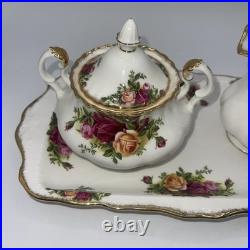 Royal Albert Old Country Roses Footed Creamer & Sugar Bowl Set with11 5/8 Tray