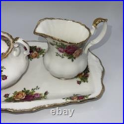 Royal Albert Old Country Roses Footed Creamer & Sugar Bowl Set with11 5/8 Tray