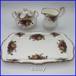 Royal Albert Old Country Roses Footed Creamer & Sugar Bowl Set with11 5/8 Tray