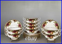 Royal Albert Old Country Roses Footed Soup Bowls Saucers Set of 8 Bone China