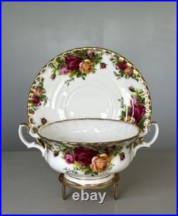 Royal Albert Old Country Roses Footed Soup Bowls Saucers Set of 8 Bone China