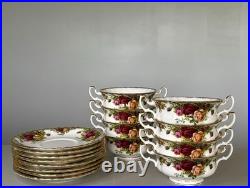Royal Albert Old Country Roses Footed Soup Bowls Saucers Set of 8 Bone China