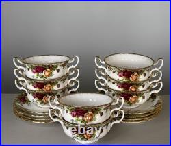Royal Albert Old Country Roses Footed Soup Bowls Saucers Set of 8 Bone China