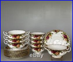 Royal Albert Old Country Roses Footed Soup Bowls Saucers Set of 8 Bone China