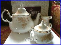 Royal Albert Old Country Roses GOLD Tea Pot, Cream Pitcher & Sugar Bowl Set NIB