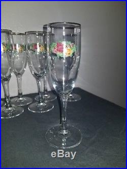 Royal Albert Old Country Roses Glassware Champagne Flute Set of 8