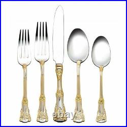 Royal Albert Old Country Roses Gold Accent Stainless Flatware 60 Piece Set of 12