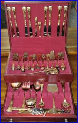 Royal Albert Old Country Roses (Gold) Complete 70 PC Set with case Stainless