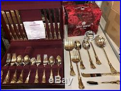 Royal Albert Old Country Roses Gold Flatware COMPLETE SET for 8, 49 pieces