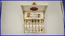 Royal Albert Old Country Roses Gold Plated Forks Spoons SET In Box 5 long appe
