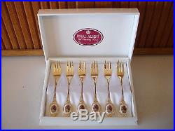 Royal Albert Old Country Roses Gold Plated & Porcelain Cake Forks Set of 6 Boxed