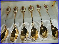 Royal Albert Old Country Roses Gold Plated Porcelain Spoon & Server Set