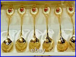 Royal Albert Old Country Roses Gold Plated, Porcelain Tea Spoon Set, Cake Server