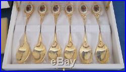 Royal Albert Old Country Roses Gold Plated Teaspoons & Server Set Mint Unused