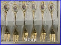 Royal Albert Old Country Roses Gold Plated fork set with cake server