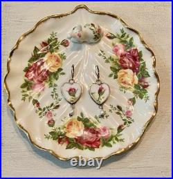 Royal Albert Old Country Roses Heart Pearl Broken China Jewelry Earrings Set