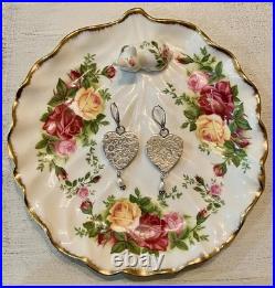 Royal Albert Old Country Roses Heart Pearl Broken China Jewelry Earrings Set