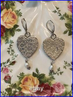 Royal Albert Old Country Roses Heart Pearl Broken China Jewelry Earrings Set