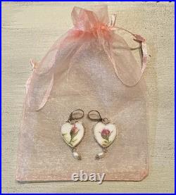Royal Albert Old Country Roses Heart Pearl Broken China Jewelry Earrings Set