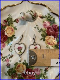 Royal Albert Old Country Roses Heart Pearl Broken China Jewelry Earrings Set