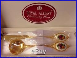 Royal Albert Old Country Roses Jam Tea Spoon Butter Knife Gold Porcelain Set NOS