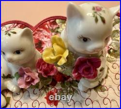 Royal Albert Old Country Roses Kitty Cat Kitten Posy Salt Pepper Shaker Set Tray